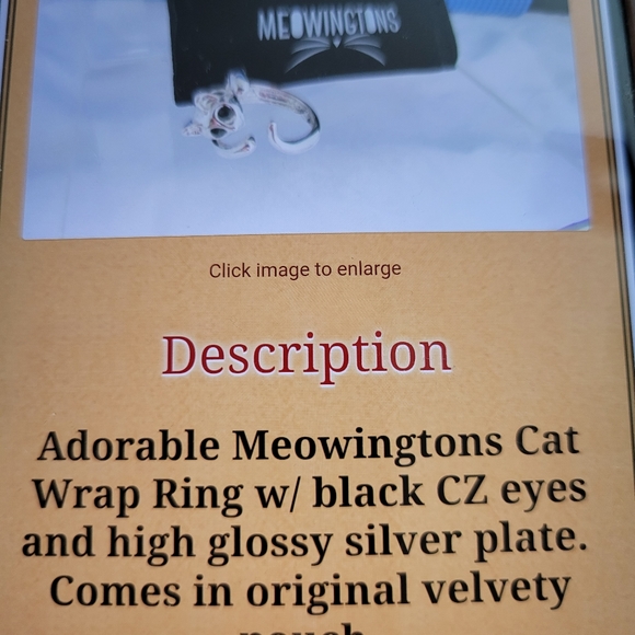 NWT cute Meowingtons cat Wrap Ring Black CZ Eyes  glossy silver pla… - Picture 4 of 4